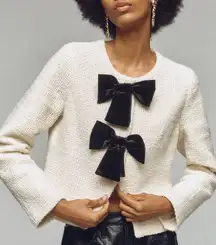 Avec Les Filles Ivory Cream Black Bow Cardigan Blazer NWT