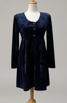 VTG All That Jazz Babydoll Mini Dress Sz S Blue Velvet Empire Waist Y2K Gothic