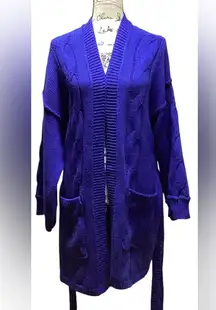 POL chunky cable knit sweater. Long open front, belted cardigan. Size M/…