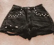 rollas dark wash studded dusters high rise slim jean shorts