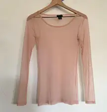 Wet Seal Small Blush Pink Mesh Sheer Long Sleeve Round Neck Top 90s Y2K Vintage