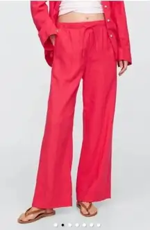 Gap Mid Rise Linen-Blend Pull-On Wide-Leg Pants Medium Raspberry Pink