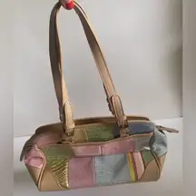 Vtg 80s Multicolor Leather Suede Patchwork HANDBAG Purse Handbag EUC