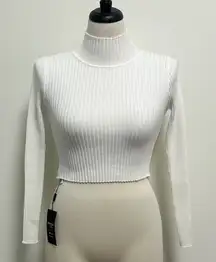 NVGTN Off White Ribbed Long Sleeve Turtleneck Form Fitting Crop Top Medium NWT