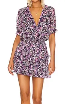 Amanda Uprichard Purple Blue Geometric Tiered Ruffle Dress LARGE‎