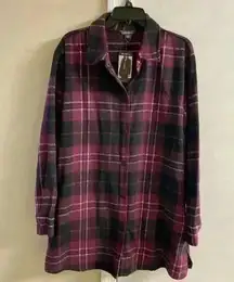 Eddie‎ Bauer brandywine plaid flannel shacket boyfriend fit XL NWT $119