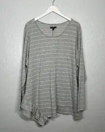 Lane Bryant Women Plus Size 26/ 28 Gray White Gold Stripe Sweater Ruffle