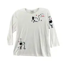 Vintage Allison Daley Cat Lady Heavy T-Shirt Long Sleeve Black Cat Bling M