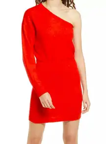 Red One Shoulder Sweater Mini Dress Size L NWT!