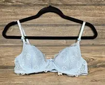 Lily of France Women's Lace Lightly Lined Underwire Balconette Bra Blue Size 36B