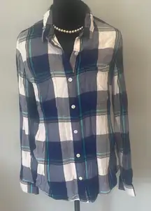 Blue and White Plaid Button-Up Shirt large like new