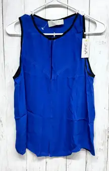 A.L.C. Shirt Women Size Small Blue Silk Sleeveless Tank Blouse Black Trim Detail