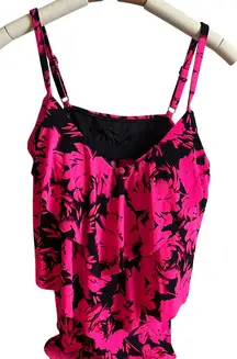 Aqua Green Women's Plus Size Pink Tropical Floral Tankini Top - Size 1X - NWT