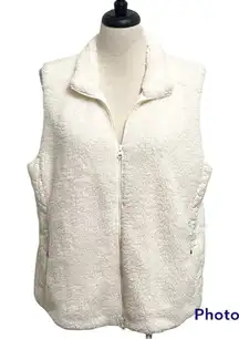 Talbots Ivory Faux Sherpa Fur Zip Up Vest XL Zip Pockets Lined GUC