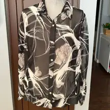 Nicola sheer abstract print button down shirt
