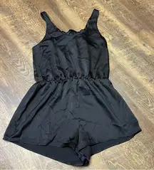 Victoria’s Secret Black Satin Romper Adjustable Back Tie Womens Small Teddy Pj