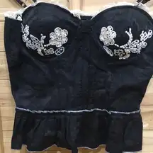 Women’s black tapestry bustier corset large