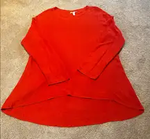 Eileen Fisher Organic Cotton Knit Hi Lo L/S Tunic Postbox Red Size LARGE *flaw