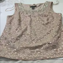 R&M Richards Pearl Beaded Lace Sleeveless Blouse