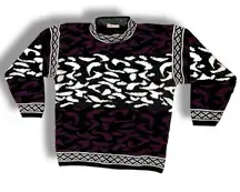 Vtg 80s Mock Turtle Neck Sweater Funky Cosby Style Grandpacore Retro Purple/Blk