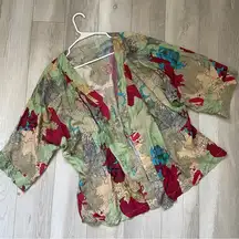 Sudara Anju Floral Kimono Short Sleeve Cover Robe Green (One Size) loungewear