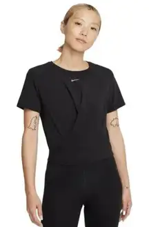 Nike Women's S Cropped Twist Front Top One Classic Dri-Fit Short Sleeve Black