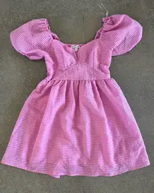 Pink Mini Sundress with Puff Sleeves and Sweetheart Neckline