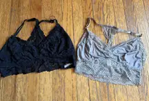 Aerie + Secret Treasures Bralette Womens XL Black Gray Lace Wireless Lot of 2