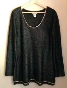 Soft Surroundings  Black Gold Chain Trim Sweater  L