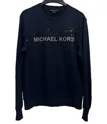 MICHAEL Michael Kors Black Crewneck Sweatshirt Black Camo White Logo Size Small