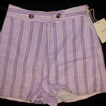 Tularosa Purple And White Striped High Waisted Shorts