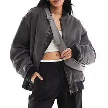 ASOS Design Washed Oversized Bomber Jacket in Grey, Size S​​​