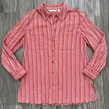 Top Kriya Tunic Slim Stripes Cotton Button Down Size Small