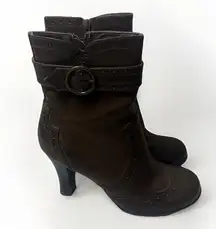 Y2K 90s Brown Chunky Heels School Girl Boots ELSA Western Wingtip Valley Girl 7M