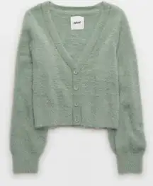 Aerie Sprout Green Fuzzy Cropped Button Up Cardigan Women's Large New With Tags