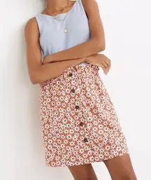 Paperbag Button-Front Mini Skirt in Falling Daisies