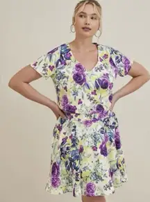 Torrid Neon Green & Purple Floral Crop Top & Skirt Set - Size 18/20 (2)