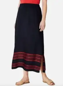 J. Jill Women's Navy Blue & Red Striped Linen Blend Maxi Skirt Size L