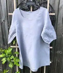 Bryn Walker Linen Gray Puff pleated Sleeves Blouse M