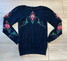 Etro Wool Silk Puff Sleeve Bateau Neck Printed Women’s Sweater Size 42/M