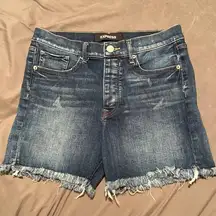 Express Jeans Midi Vintage High Rise Cut Off Button Fly Denim Shorts