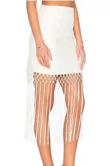 Revolve  White Lace Tassel Skirt