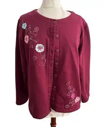 Falls Creek Embroidered Fleece Lined Button Up Cardigan Large