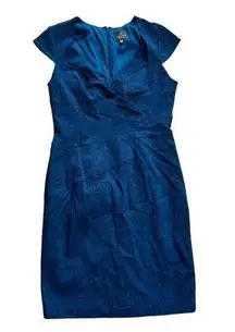 Adrianna Papell Size 14 Elegant Blue Cap Sleeve Sheath Cocktail Dress