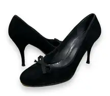 Stuart Weitzman‎ Suede Bow Accent Pumps Heels Womens 9.5 Black