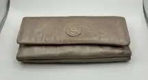 Kipling Metallic Taupe/Champagne Nylon Trifold Wallet with Logo Patch