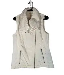 Prana White Quilted Faux Fur Lined Sleeveless Casual Vest Jacket Women Sz M