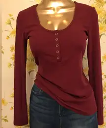 Long sleeve Rib Henley top marron size S
