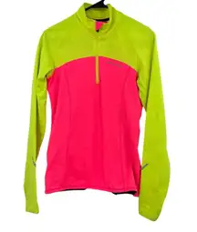 Brooks Size Small Women's‎ Long-Sleeved Quarter Zip Pullover Pink Yellow Neon