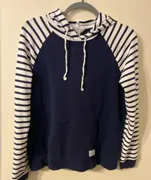 Womens Orvis Blue White Striped Hoodie Colorblock Sweatshirt Size Small